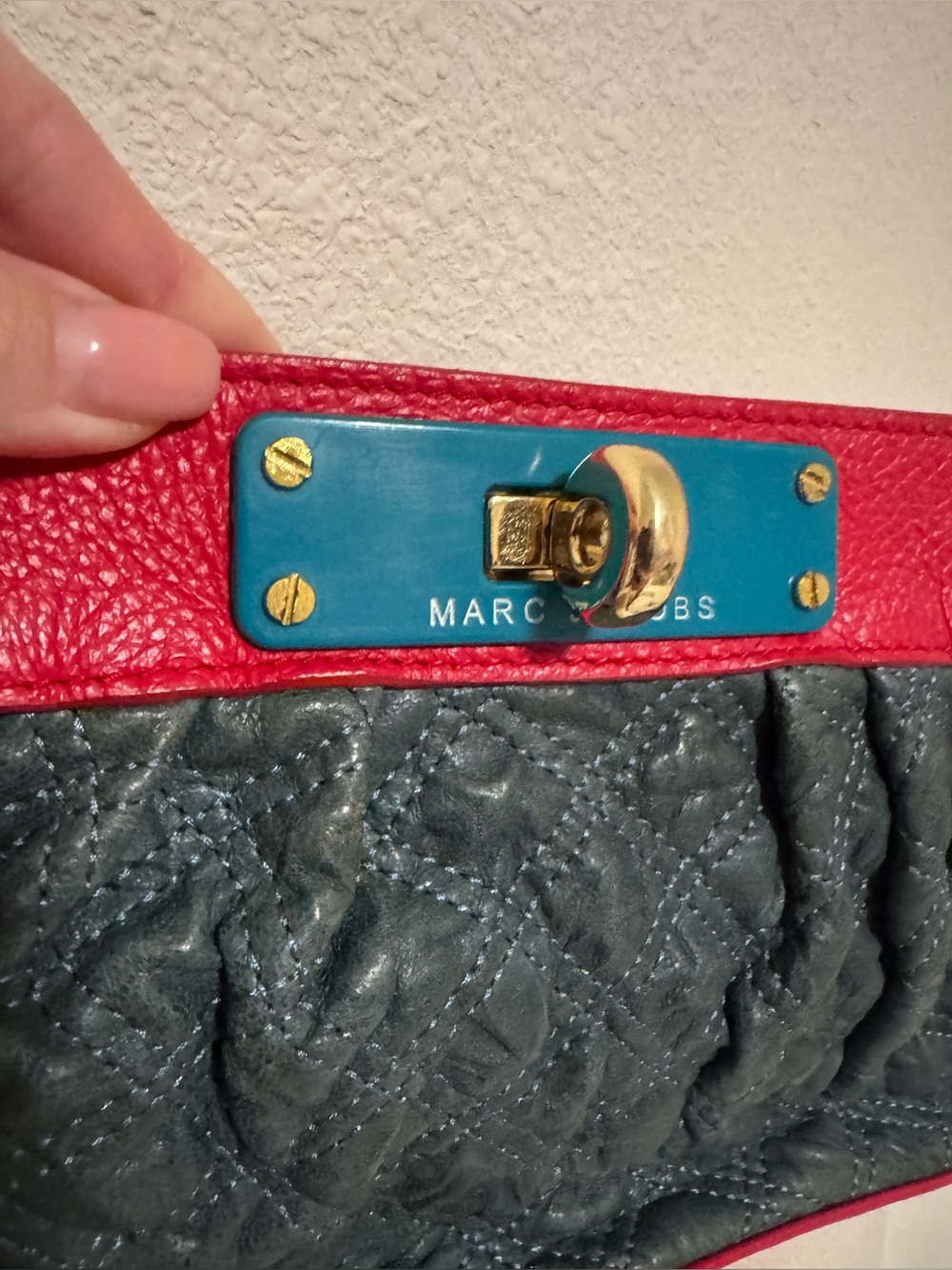 New RARE vintage Marc Jacobs Color-Block Quilted Leather Clutch - Picture 2 of 7